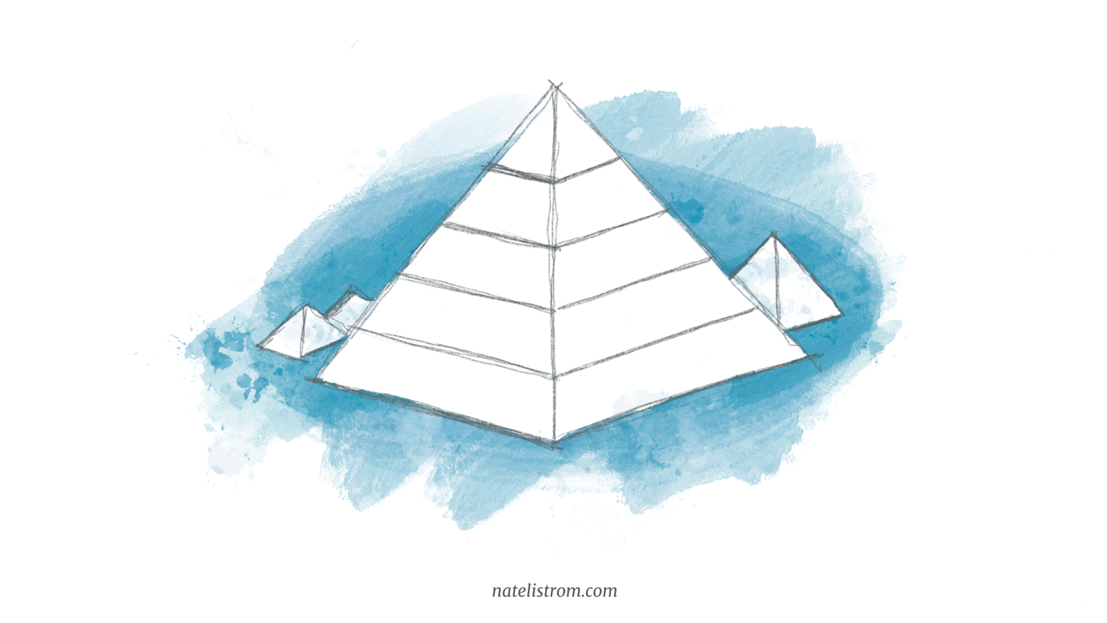 A watercolor sketch of a five-tiered pyramid