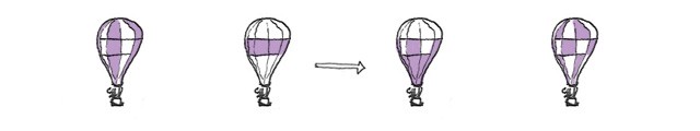 Four different hot air balloons floating next to each other